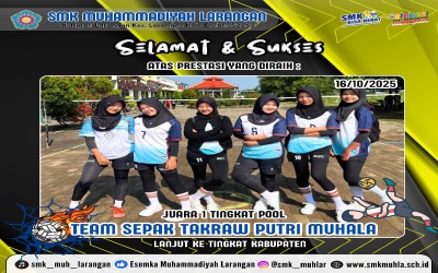 SMK Muhammadiyah Larangan Raih Juara 1 POPDA Takraw Putri Tingkat Pool, Melaju ke Tingkat Kabupaten